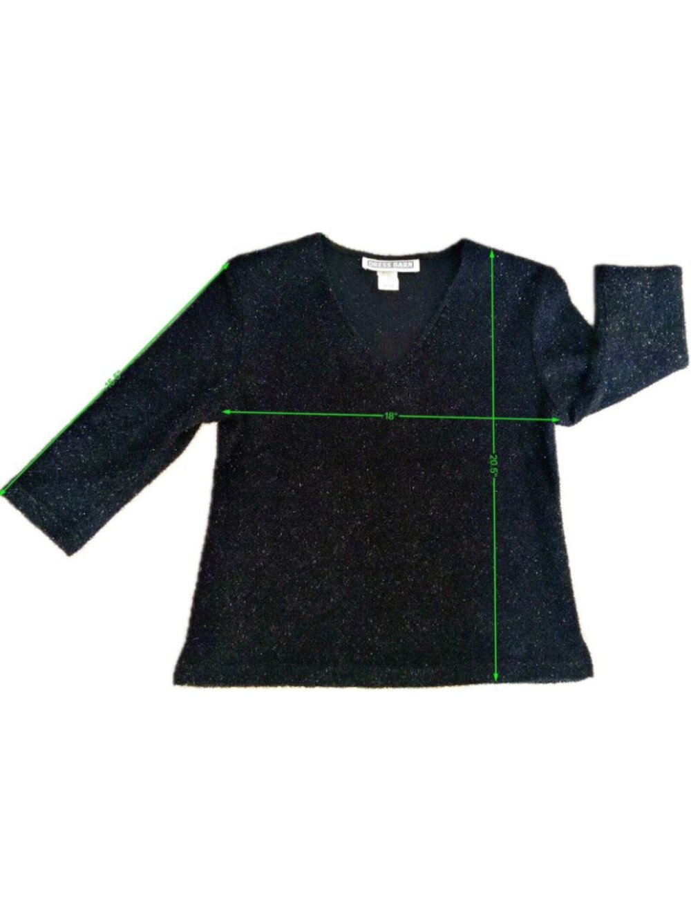 Womens Dressbarn Black holiday party Metallic Blouse V-neck Sz M 3/4 Sleeve Top - Picture 7 of 7